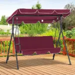 Outsunny Outdoor Patio Swing Chair with Adjustable Tilt Canopy and Removable Cushion, Red - Image 10