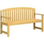 Outdoor Patio Wood Bench 56 2-Seater Slatted Seat Backrest Arm Rests Natural - Image 11