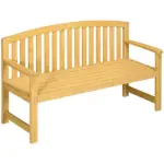 Outdoor Patio Wood Bench 56 2-Seater Slatted Seat Backrest Arm Rests Natural