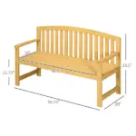 Outdoor Patio Wood Bench 56 2-Seater Slatted Seat Backrest Arm Rests Natural - Image 3