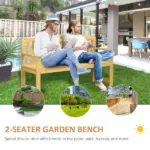 Outdoor Patio Wood Bench 56 2-Seater Slatted Seat Backrest Arm Rests Natural - Image 4
