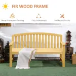 Outdoor Patio Wood Bench 56 2-Seater Slatted Seat Backrest Arm Rests Natural - Image 5