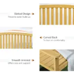Outdoor Patio Wood Bench 56 2-Seater Slatted Seat Backrest Arm Rests Natural - Image 6