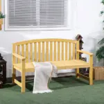 Outdoor Patio Wood Bench 56 2-Seater Slatted Seat Backrest Arm Rests Natural - Image 10