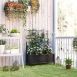 Outsunny Outdoor Planter Box Galvanized Raised Garden Bed with Trellis for Climbing Vines, 35.4" x 15.7" x 47.2", Black - Image 2