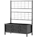 Outsunny Outdoor Planter Box Galvanized Raised Garden Bed with Trellis for Climbing Vines, 35.4" x 15.7" x 47.2", Black