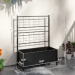 Outsunny Outdoor Planter Box Galvanized Raised Garden Bed with Trellis for Climbing Vines, 35.4" x 15.7" x 47.2", Black - Image 3