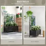 Outsunny Outdoor Planter Box Galvanized Raised Garden Bed with Trellis for Climbing Vines, 35.4" x 15.7" x 47.2", Black - Image 4