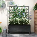 Outsunny Outdoor Planter Box Galvanized Raised Garden Bed with Trellis for Climbing Vines, 35.4" x 15.7" x 47.2", Black - Image 7