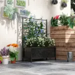 Outsunny Outdoor Planter Box Galvanized Raised Garden Bed with Trellis for Climbing Vines, 35.4" x 15.7" x 47.2", Black - Image 10