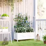 Outdoor Planter Box Galvanized Raised Garden Bed with Trellis for Climbing Vines, 35.4" x 15.7" x 47.2", White - Image 2