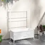 Outdoor Planter Box Galvanized Raised Garden Bed with Trellis for Climbing Vines, 35.4" x 15.7" x 47.2", White - Image 3