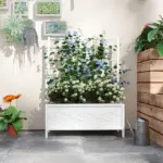 Outdoor Planter Box Galvanized Raised Garden Bed with Trellis for Climbing Vines, 35.4" x 15.7" x 47.2", White - Image 7