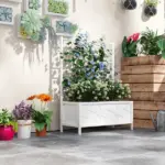 Outdoor Planter Box Galvanized Raised Garden Bed with Trellis for Climbing Vines, 35.4" x 15.7" x 47.2", White - Image 10