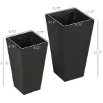 Outsunny Outdoor Planter Set 2-Pack MgO Flower Pots Black with Drainage Entryway Patio Yard Garden - Image 3