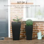 Outsunny Outdoor Planter Set 2-Pack MgO Flower Pots Black with Drainage Entryway Patio Yard Garden - Image 4