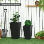 Outsunny Outdoor Planter Set 2-Pack MgO Flower Pots Black with Drainage Entryway Patio Yard Garden - Image 10