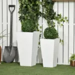 Outdoor Planter Set 2-Pack MgO Flower Pots White Drainage for Garden Patio Yard Elegance - Image 2