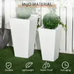 Outdoor Planter Set 2-Pack MgO Flower Pots White Drainage for Garden Patio Yard Elegance - Image 5