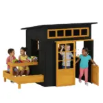 Qaba Outdoor Playhouse, Wooden Kids Playhouse with Picnic Table and Benches, Chalkboards, Half Door, Windows, for Kids Ages 3-8 - Image 11