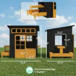 Qaba Outdoor Playhouse, Wooden Kids Playhouse with Picnic Table and Benches, Chalkboards, Half Door, Windows, for Kids Ages 3-8 - Image 3