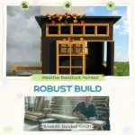 Qaba Outdoor Playhouse, Wooden Kids Playhouse with Picnic Table and Benches, Chalkboards, Half Door, Windows, for Kids Ages 3-8 - Image 4