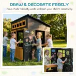 Qaba Outdoor Playhouse, Wooden Kids Playhouse with Picnic Table and Benches, Chalkboards, Half Door, Windows, for Kids Ages 3-8 - Image 5
