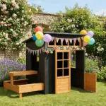 Qaba Outdoor Playhouse, Wooden Kids Playhouse with Picnic Table and Benches, Chalkboards, Half Door, Windows, for Kids Ages 3-8 - Image 9