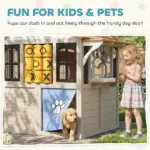 Outdoor Playhouse, Wooden Kids Playhouse with Dog Door, Cookware, Blackboard, Clock, Tic-Tac-Toe Roller for Backyard - Image 6