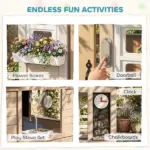 Outdoor Playhouse, Wooden Kids Playhouse with Dog Door, Cookware, Planter Box, Bell, Blackboard, Clock for Backyard - Image 3