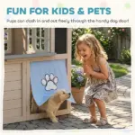 Outdoor Playhouse, Wooden Kids Playhouse with Dog Door, Cookware, Planter Box, Bell, Blackboard, Clock for Backyard - Image 6