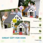 Outdoor Playhouse, Wooden Kids Playhouse with Dog Door, Flower Box, Cookware and Window for Garden Ages 2+, Gray - Image 7