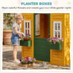 Qaba Wooden Outdoor Kids Playhouse with Door 3 Windows and 2 Flower Boxes Brown Ages 3-8 - Image 4