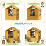 Qaba Wooden Outdoor Kids Playhouse with Door 3 Windows and 2 Flower Boxes Brown Ages 3-8 - Image 5