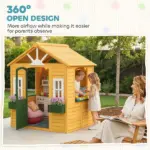 Qaba Wooden Outdoor Kids Playhouse with Door 3 Windows and 2 Flower Boxes Brown Ages 3-8 - Image 6