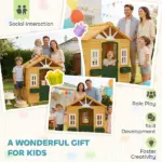 Qaba Wooden Outdoor Kids Playhouse with Door 3 Windows and 2 Flower Boxes Brown Ages 3-8 - Image 7