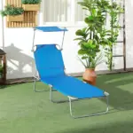 Outdoor Pool Chaise Lounge Chair, Folding Tanning Chair with Sun Shade, Blue - Image 2