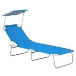 Outdoor Pool Chaise Lounge Chair, Folding Tanning Chair with Sun Shade, Blue - Image 11
