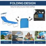 Outdoor Pool Chaise Lounge Chair, Folding Tanning Chair with Sun Shade, Blue - Image 5