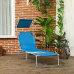Outdoor Pool Chaise Lounge Chair, Folding Tanning Chair with Sun Shade, Blue - Image 10