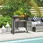 Outdoor Pool Towel Storage Cabinet Organizer, Pool Towel Holder with Shelf and Cabinet, Pool Valet with Weather-Resistant PE Rattan and Steel Frame, Gray - Image 2