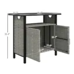 Outdoor Pool Towel Storage Cabinet Organizer, Pool Towel Holder with Shelf and Cabinet, Pool Valet with Weather-Resistant PE Rattan and Steel Frame, Gray - Image 3