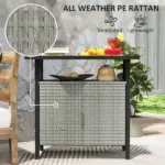 Outdoor Pool Towel Storage Cabinet Organizer, Pool Towel Holder with Shelf and Cabinet, Pool Valet with Weather-Resistant PE Rattan and Steel Frame, Gray - Image 5