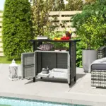 Outdoor Pool Towel Storage Cabinet Organizer, Pool Towel Holder with Shelf and Cabinet, Pool Valet with Weather-Resistant PE Rattan and Steel Frame, Gray - Image 8