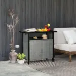 Outdoor Pool Towel Storage Cabinet Organizer, Pool Towel Holder with Shelf and Cabinet, Pool Valet with Weather-Resistant PE Rattan and Steel Frame, Gray - Image 9