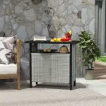 Outdoor Pool Towel Storage Cabinet Organizer, Pool Towel Holder with Shelf and Cabinet, Pool Valet with Weather-Resistant PE Rattan and Steel Frame, Gray - Image 10