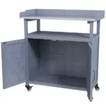 Outdoor Potting Bench with Storage Cabinet Aluminum Tabletop Rubber Wheels for Patio Backyard Balcony Gray