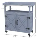 Outdoor Potting Bench with Storage Cabinet Aluminum Tabletop Rubber Wheels for Patio Backyard Balcony Gray - Image 3