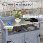 Outdoor Potting Bench with Storage Cabinet Aluminum Tabletop Rubber Wheels for Patio Backyard Balcony Gray - Image 4
