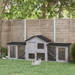 PawHut Outdoor Rabbit House 83" 2 Story Deluxe XL Wooden Rabbit Hutch Big Bunny Cage with Ladder and Run, Gray - Image 2